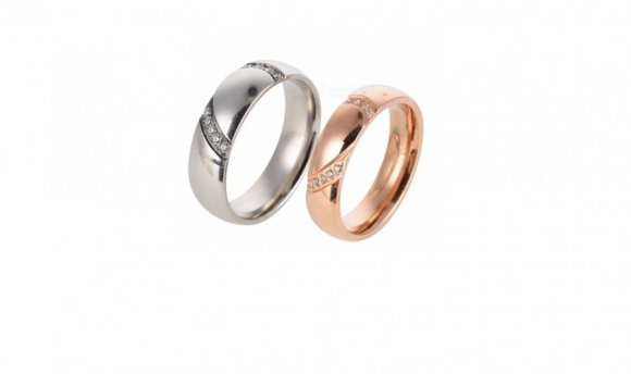 Anillos de acero titanium plata+rosa dorada