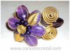 Brazalete Flor Morada con hojas doradas