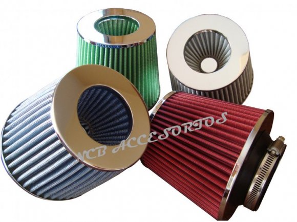 FILTRO DE AIRE BI-CONICO , 3 COLORES DISPONIBLES , LA MEJOR CALIDAD CON TAPAS CROMADAS TOTALMENTE , DURABILIDAD 50000 KM ,, SALUDOS