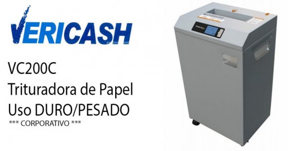 Vericash VC200C, TRITURADORA PARA USO PESADO, Tritura: Papel, grapas, clips, tjta.Crédito o CD-DVD. 28 hojas (70g). Corte cruzado de 4mm x 30mm. Nivel de seg.3. Tecnología de sobrecalentamiento. Silenciosa. Arranque automático. 60 minutos, 80 Litros
