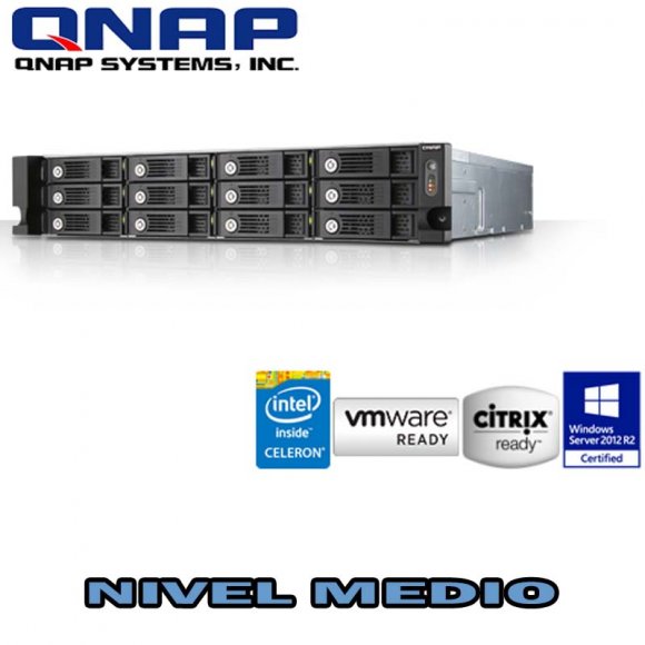 QNAP TS-1253U, 12-bay 2U iSCSI NAS, Intel Celeron Quad Core 2.0GHz, 4GB DDR3L RAM max 8GB, SATA 6Gb/s, hot-swappable, Single PSU, 4 x GbE LAN, Virt.St, hard.transcod, Surveillance St, VMware, Citrix, Microsoft Hyper-V ready, max 1 UX exp.unit, NO HD