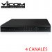 Vicom AHDVR-0401-720P, GRABADOR AHD DE 4 CANALES 720P 15/30FPS, 1 CANAL DE AUDIO, 1 HDD HASTA 4TB, 1HDMI, 1VGA, 1RED, 1PTZ, 2USB, P2P, DC12V3A