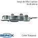 Brinox 7013/100, Juego de Ollas de Aluminio 5 Piezas: 2 Ollas con tapa baja de Vidrio doble agarrador, 1x1 agarrador), Un Perol, Un Sarten, Tecnologia AntiAderente, Chilli Turquesa