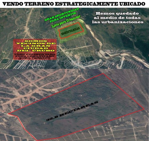 VENDO LOTE DE TERRENO: 32 HECTAREAS. Extrategicamente Bien Ubicado, a unos pasos del Pavimento Doble Via de La Nueva Ciudad del Urubo que queda a 25 Minutos del Urubo (SCZ)