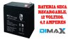 DIMAX BAT-12V4A, BATERIA SECA RECARGABLE, 12 VOLTIOS, 4,2 AMPERES, IDEAL PARA PANELES DE ALARMAS Y CERCOS ELECTRICOS, MEDIDAS 10 x 9 x 7 cm