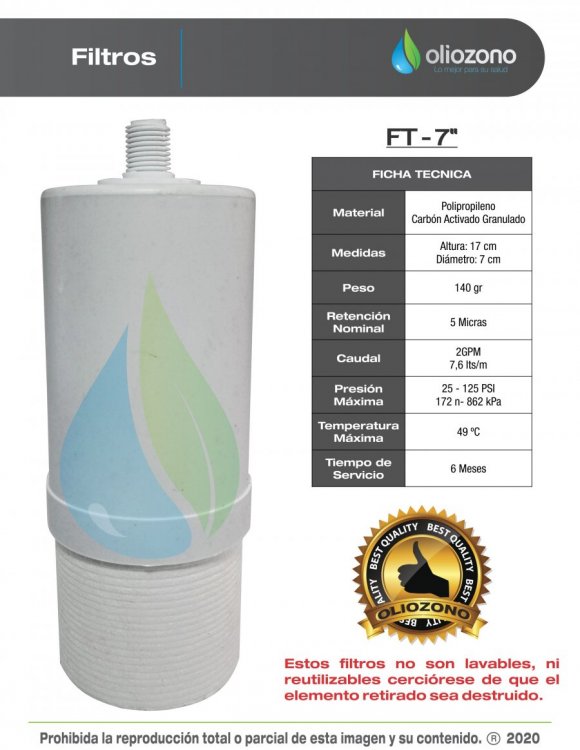 Repuestos (filtros) purificadores de agua a base de ozono