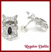 Aros de Plata Rodinada CZ Cristal y Onix