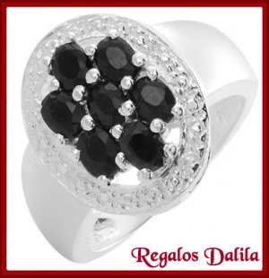 Anillo Plata Rodinada Zafiros Naturales