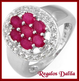 Anillo Plata Rodinada Rubies Naturales Roseta