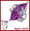 Anillo Plata Rodinada Amatista CZ Marquis