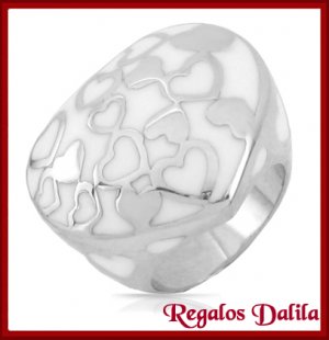 Anillo de Acero Esmaltado Corazones