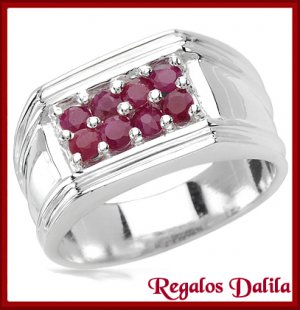 Anillo Plata Rodinada Rubíes Naturales