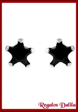 Aros de Plata Rodinada Circón Negro 8 MM