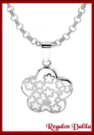Dije de Acero Esmalte Flor Blanca