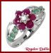 Anillo Plata Rodinada Flor Rubes y Esm.