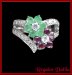 Anillo Plata Rodinada Esm. Rubíes Flores