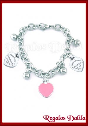Pulsera Tiffan Corazones 1 Rosa
