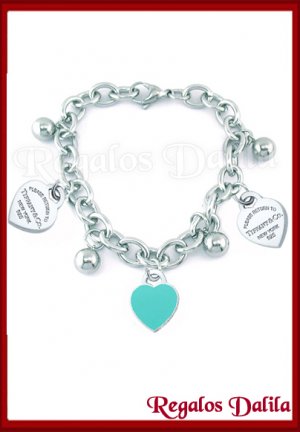 Pulsera Tiffan Corazones 1 Turquesa