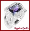 Anillo Plata Rodinada  Amatista CZ Baguette