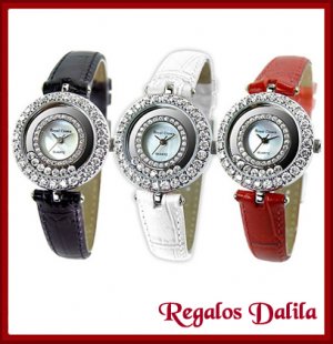 Reloj de Plata Rodinada con Cristales Flotantes