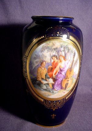 Antique Lovely Porcelain Vase Cobalt Blue Czech Union T 13”