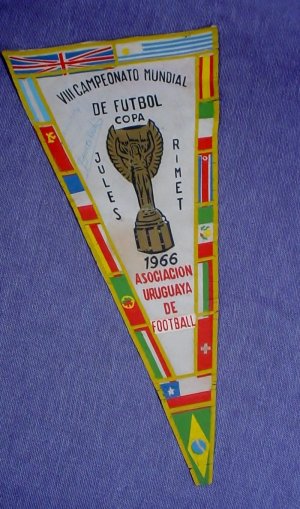 Rare Signed Football Soccer 1966 Official England Pennant Streamer Flag Uruguay